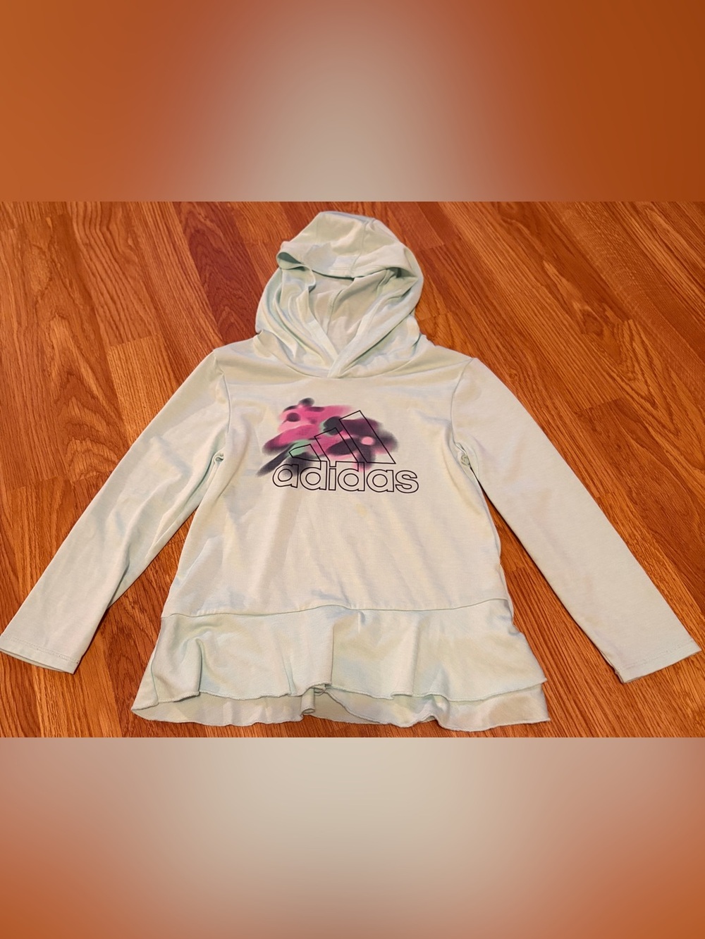 Adidas Girls Hoodie Size 4 Mint Pink Graphic Ruffle Peplum
